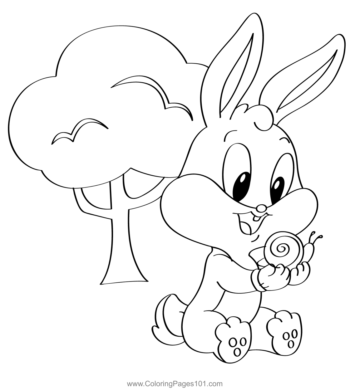 Baby bugs bunny with snail coloring page for kids