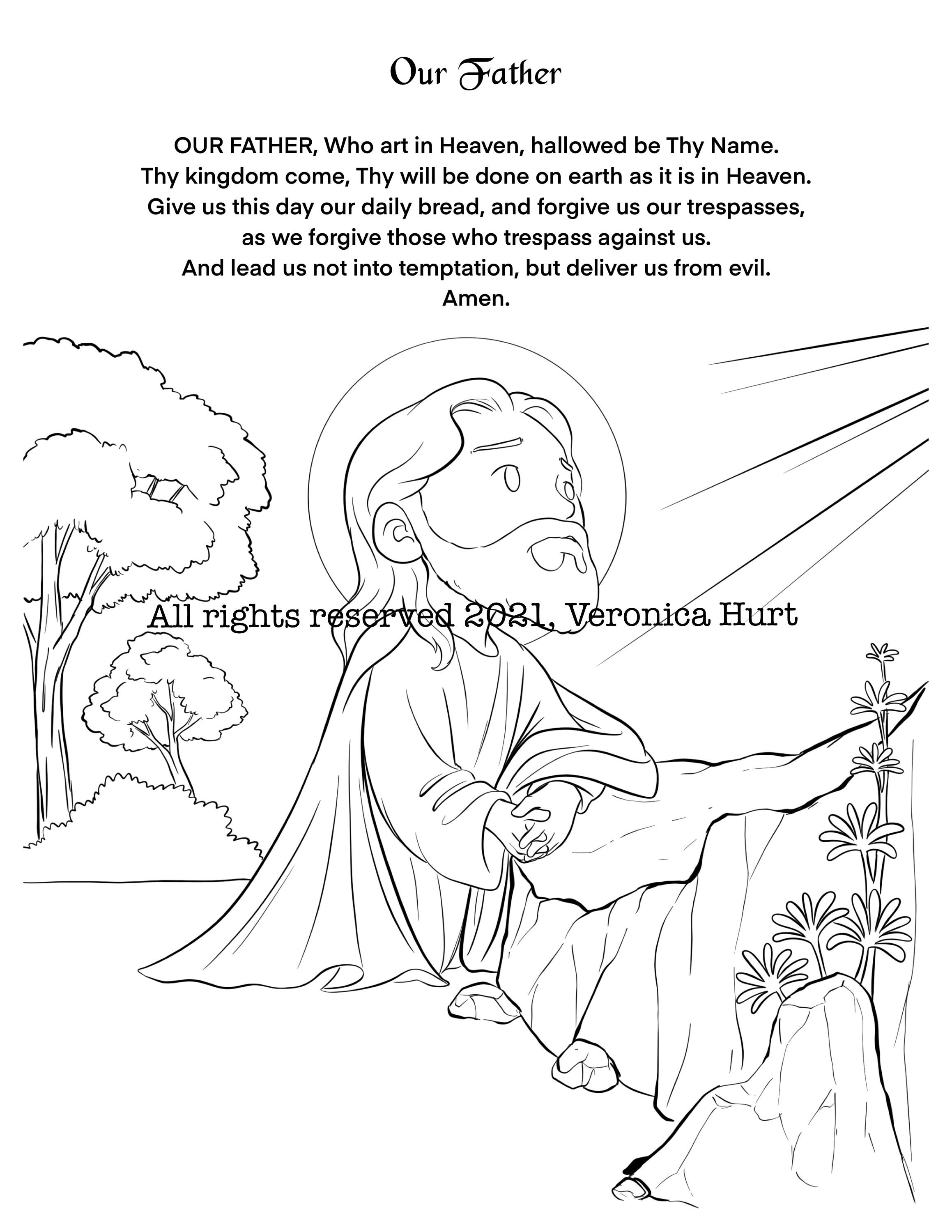 Our father prayer learning resource for kids coloring page activity