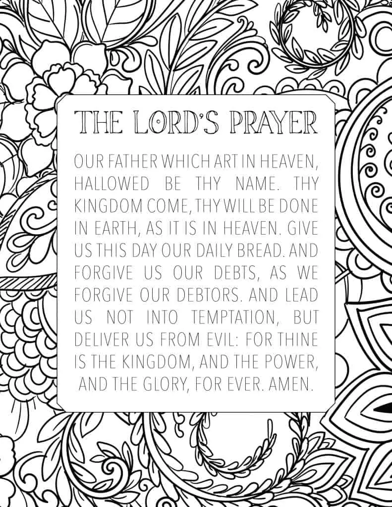 Free printable the lords prayer coloring page