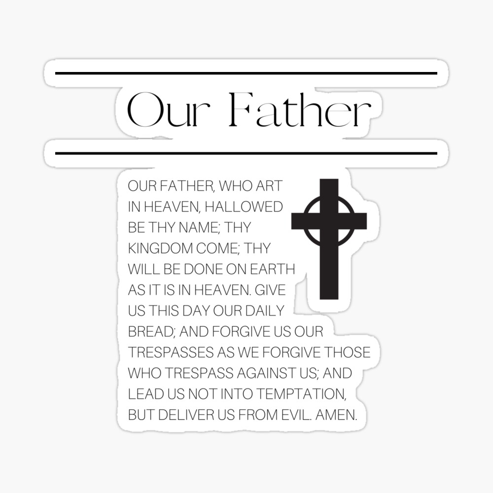 Our father prayer with cross black and white catholic artwork art board print for sale by catholic