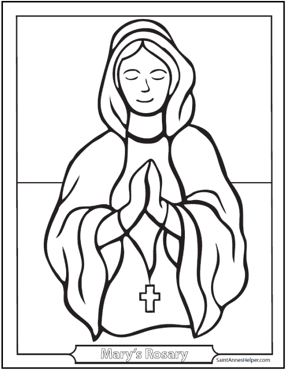 Hail mary rosary coloring page ââ picture of mary holding a rosary
