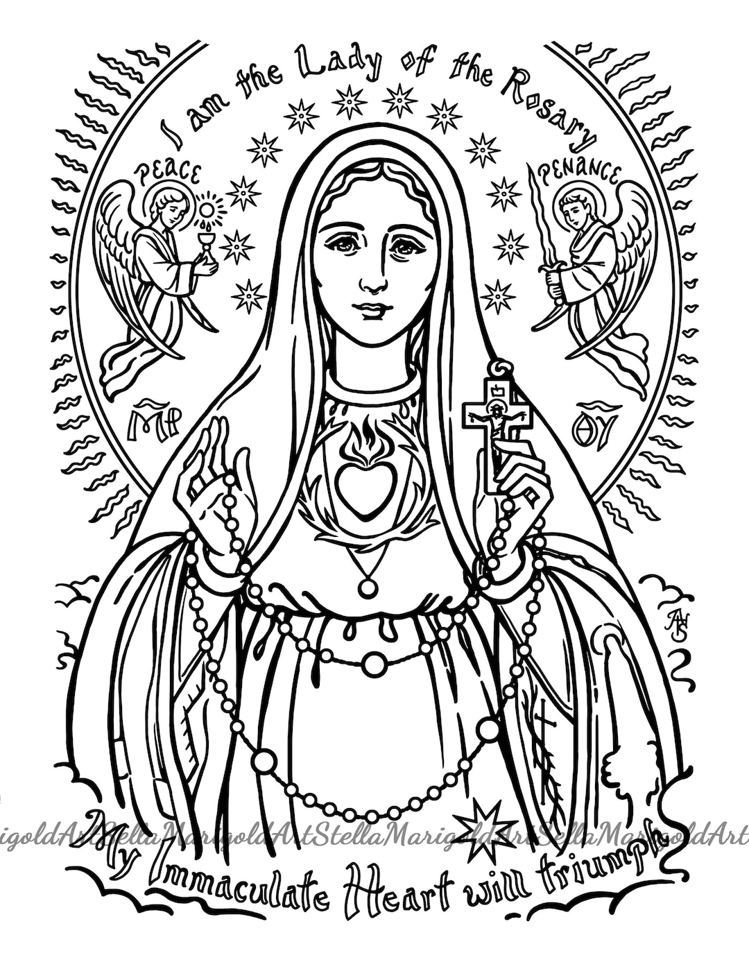 Digital download our lady of fatima coloring page