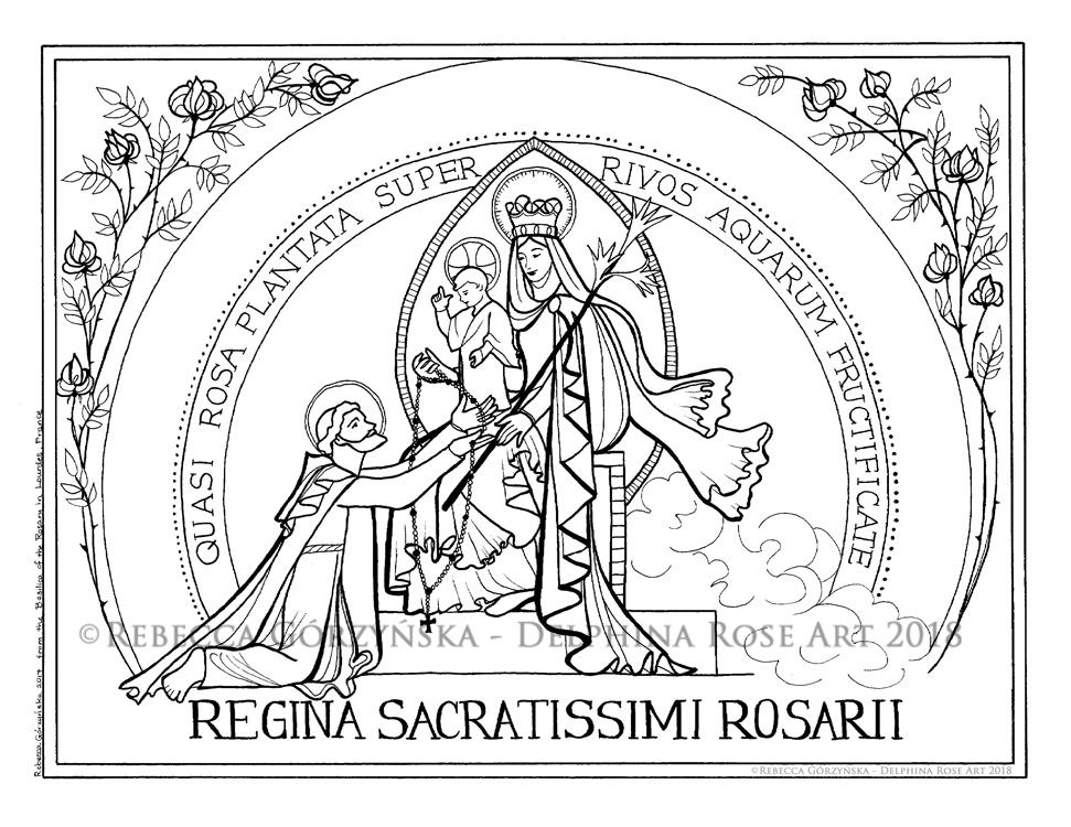 Victorious lady of the rosary â catholic coloring page â delphina rose art