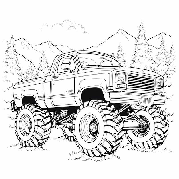 Premium ai image monstrous memories outline coloring page of bigfoot s racing monster truck