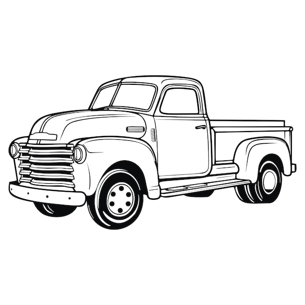 Premium vector vintage pickup coloring page