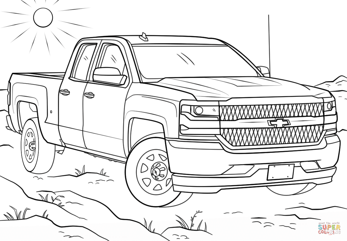 Chevy silverado double cab coloring page free printable coloring pages