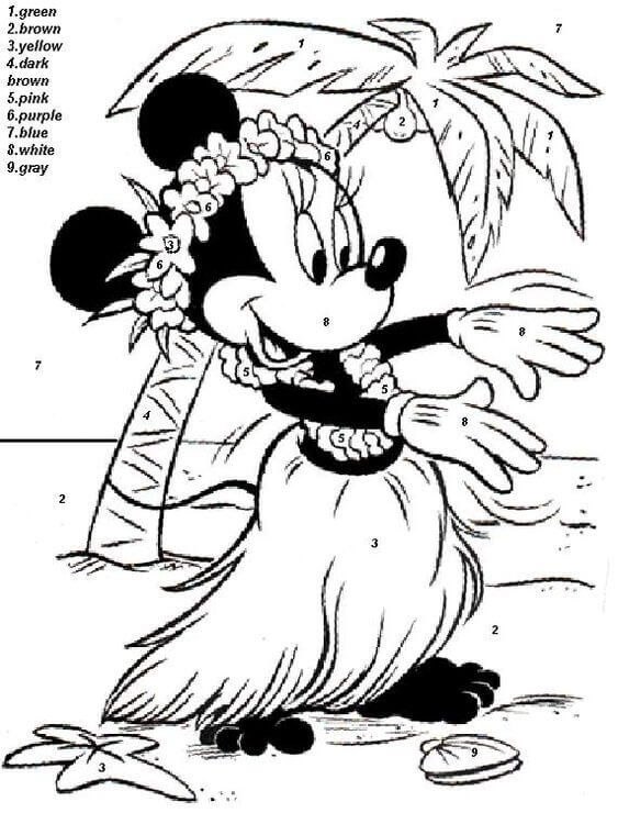 Minnie mouse color by number coloring pages