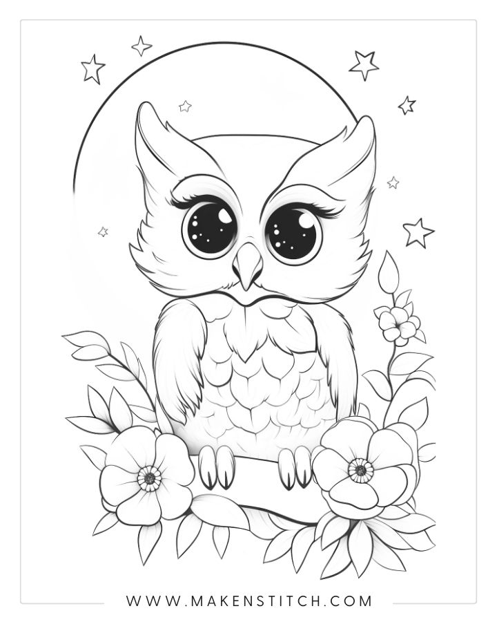 Owls coloring pages for kids and adults
