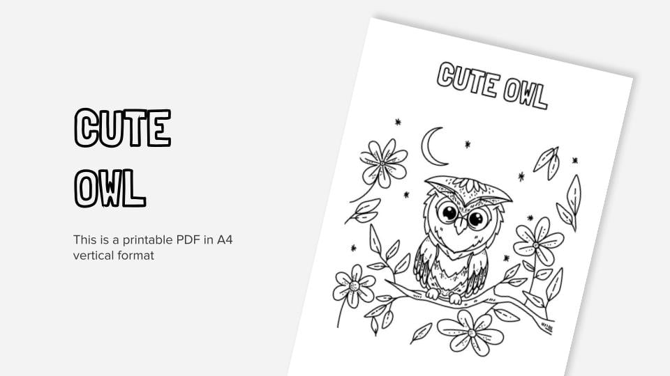 Cute owl printable coloring worksheet