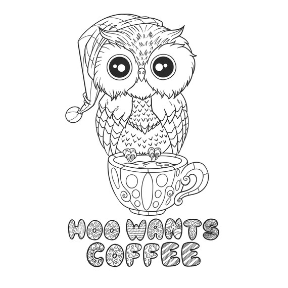 Owl printable coloring pagedigital downloadhygge coloring page