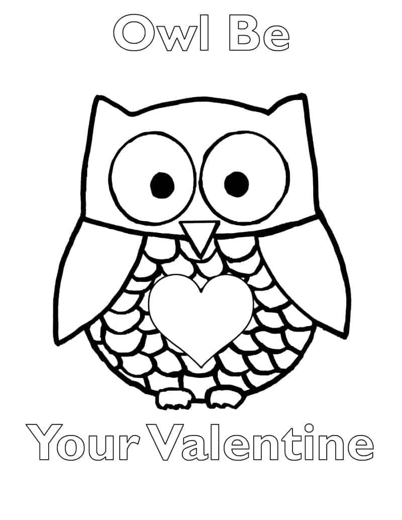 Owl valentines coloring page free pdf
