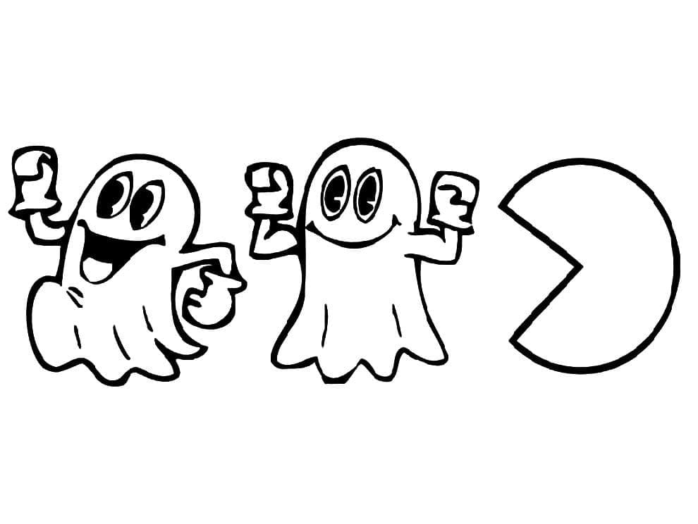 Ghosts and pac man coloring page