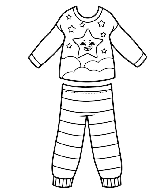 Premium vector pajamas for a boy with stars outline for coloring on a white background
