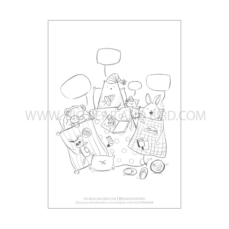 Pajama party â coloring page â by big bear and bird