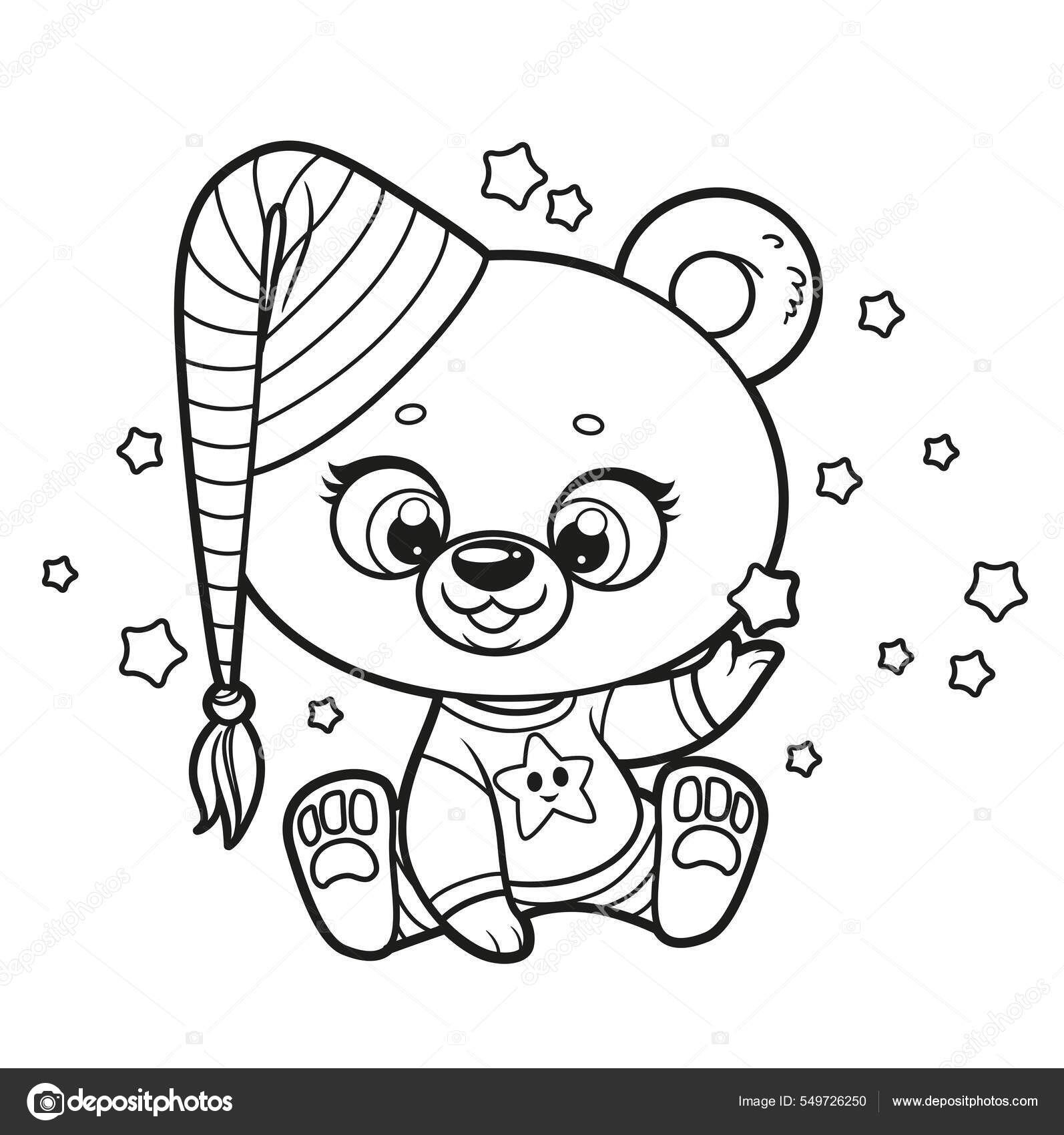 Cute cartoon teddy bear cap pajamas stars outline drawing coloring stock vector by yadviga