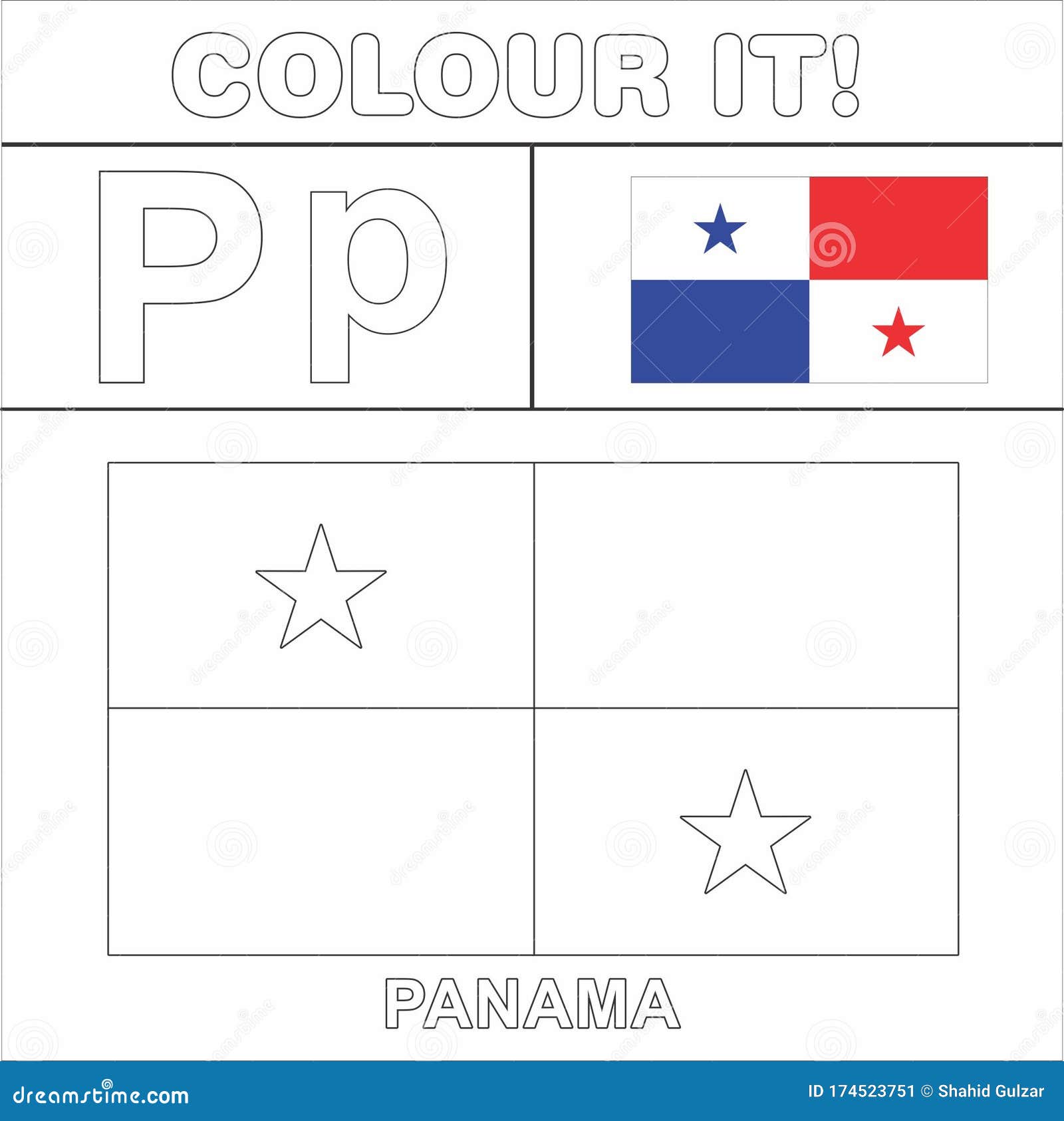 Colour it kids colouring page country starting from english letter p panama how to color flag stock illustration