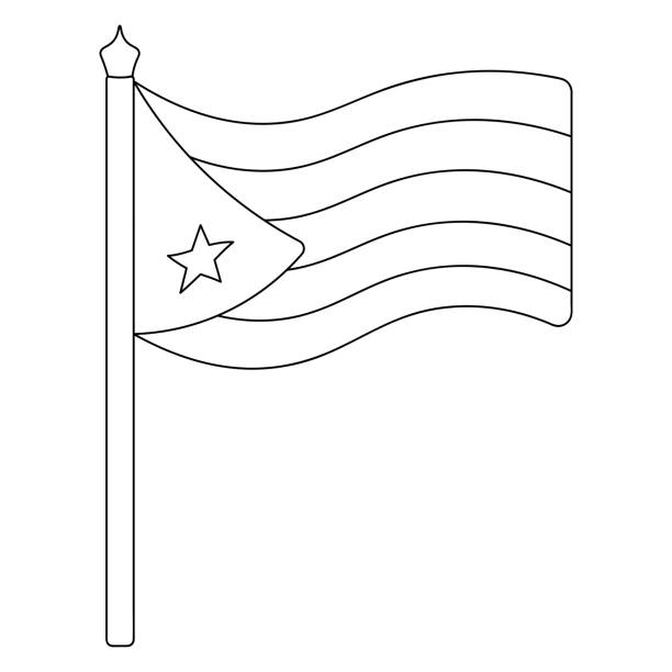 Flag of cuba sketch vector illustration coloring book for children the fabric canvas is decorated with stripes a triangle and a star the national symbol of the state develops in the wind