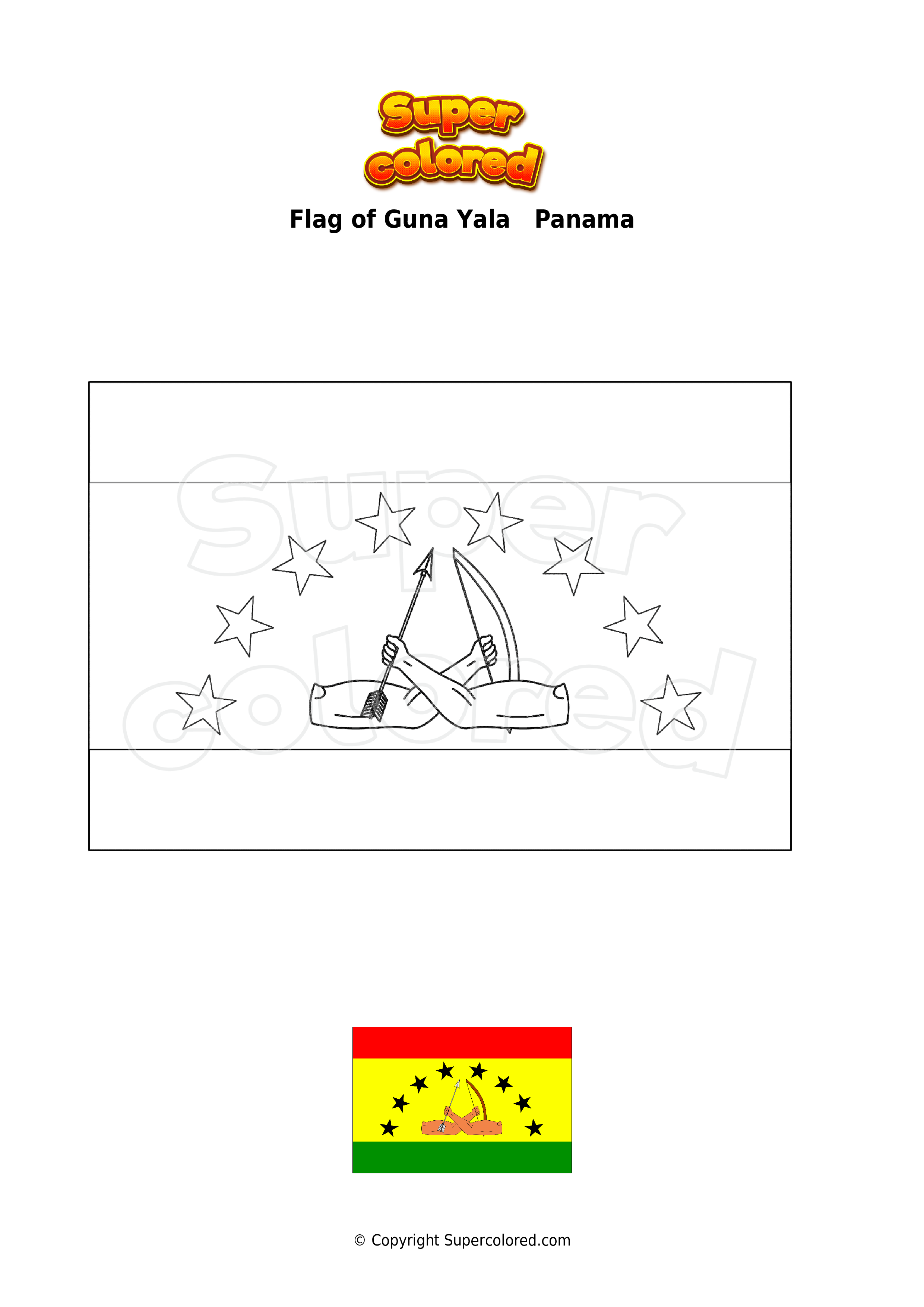 Coloring page flag of guna yala panama