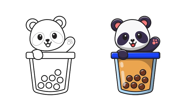 Premium vector cute panda in bubble tea cartoon coloring pages for kids