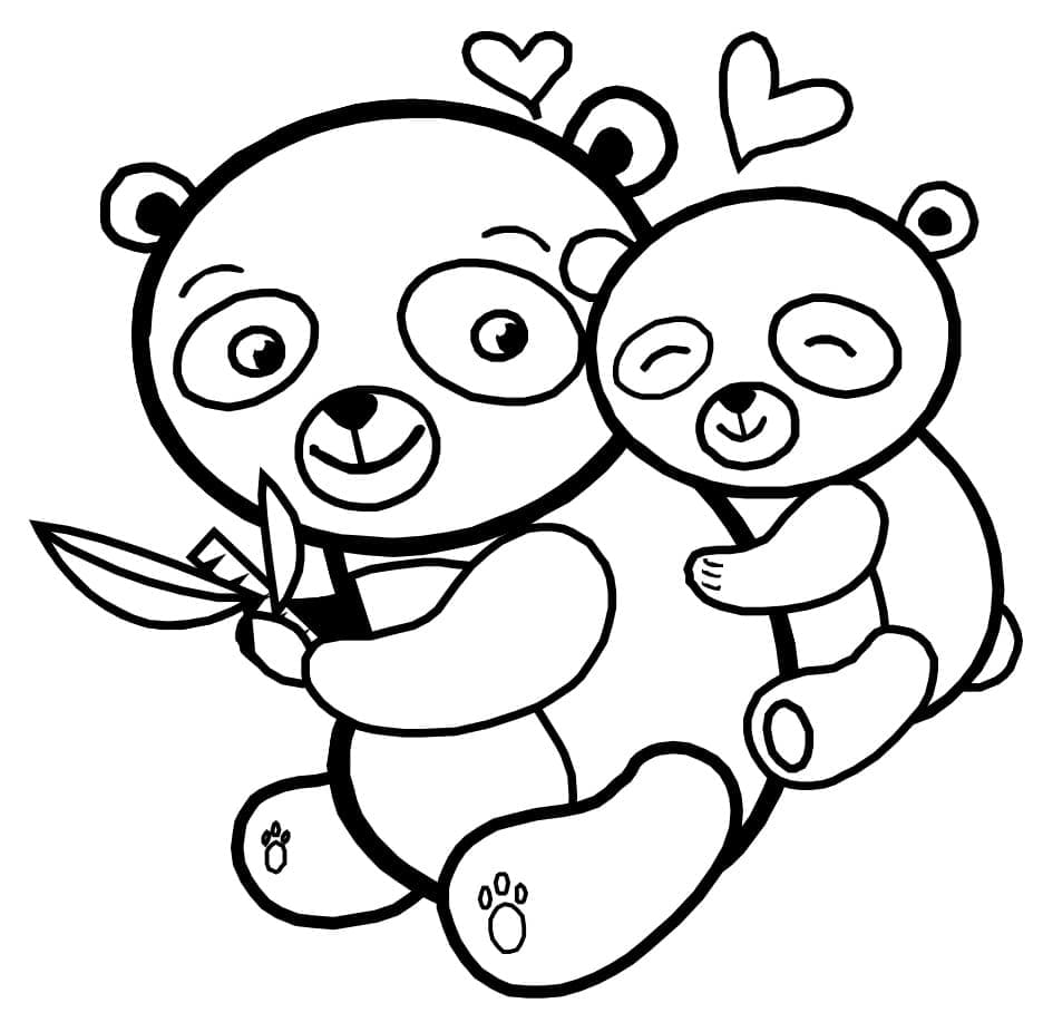 Mother with baby panda coloring page