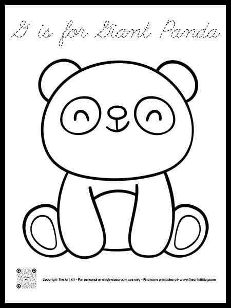 Letter g is for giant panda coloring page cursive font â the art kit
