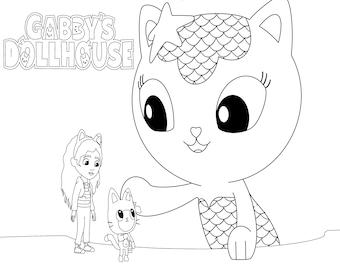 Mercat and small gabby with pandy coloring sheet