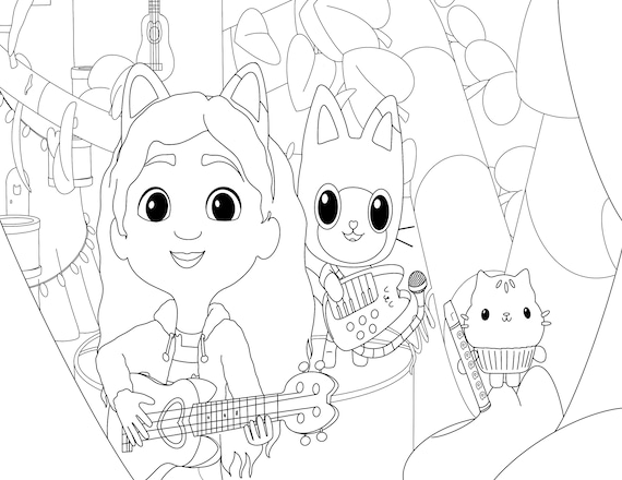 Gabbys dollhouse coloring page download with pandy and cakey