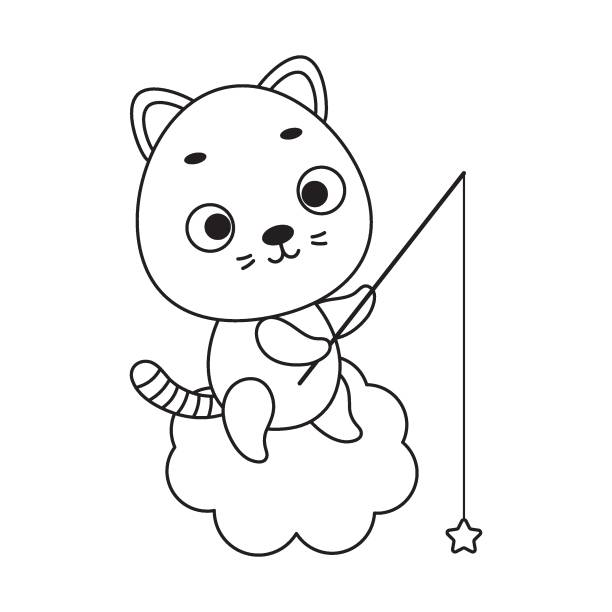 Coloring page cute little cat fishing star on cloud coloring book for kids educational activity for preschool years kids and toddlers with cute animal vector stock illustration stock illustration