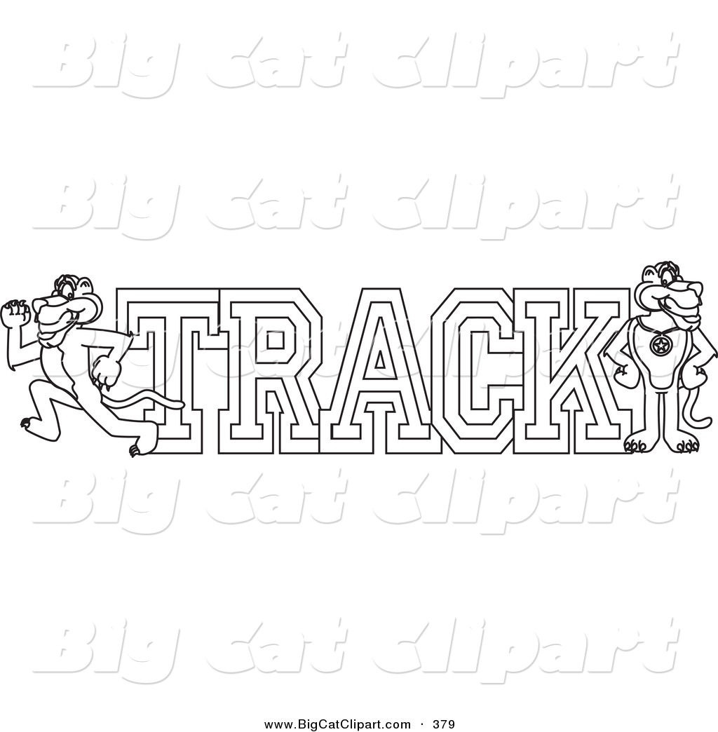 Big cat cartoon vector clipart of a coloring page outline design of a panther character mascot with track text by mascot junction