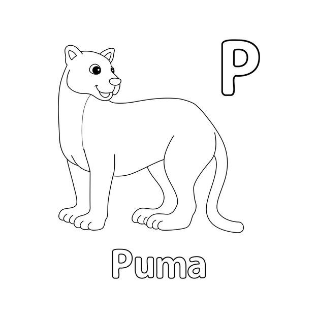 Premium vector puma animal alphabet abc isolated coloring page p