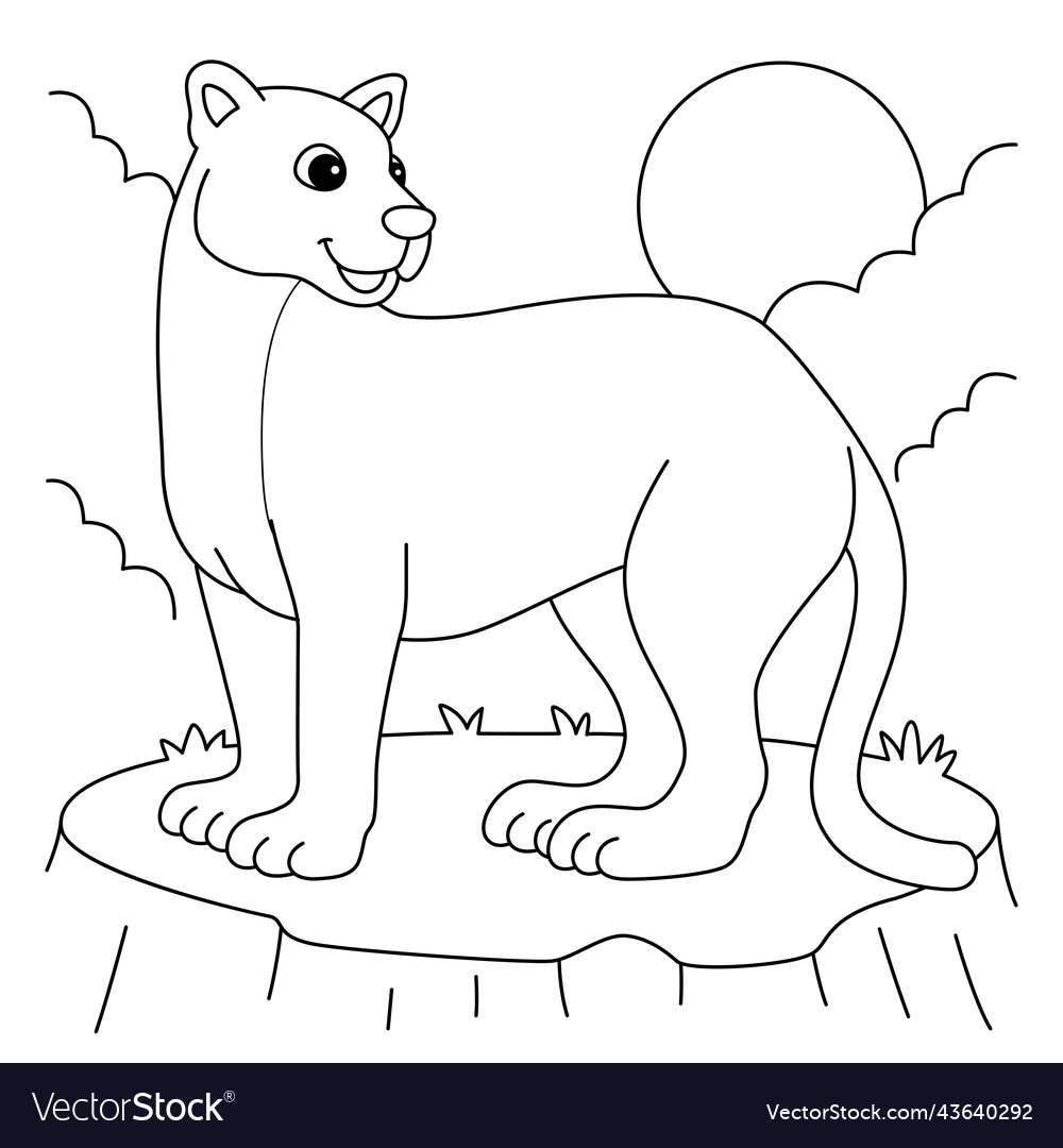 Puma animal coloring page for kids royalty free vector image