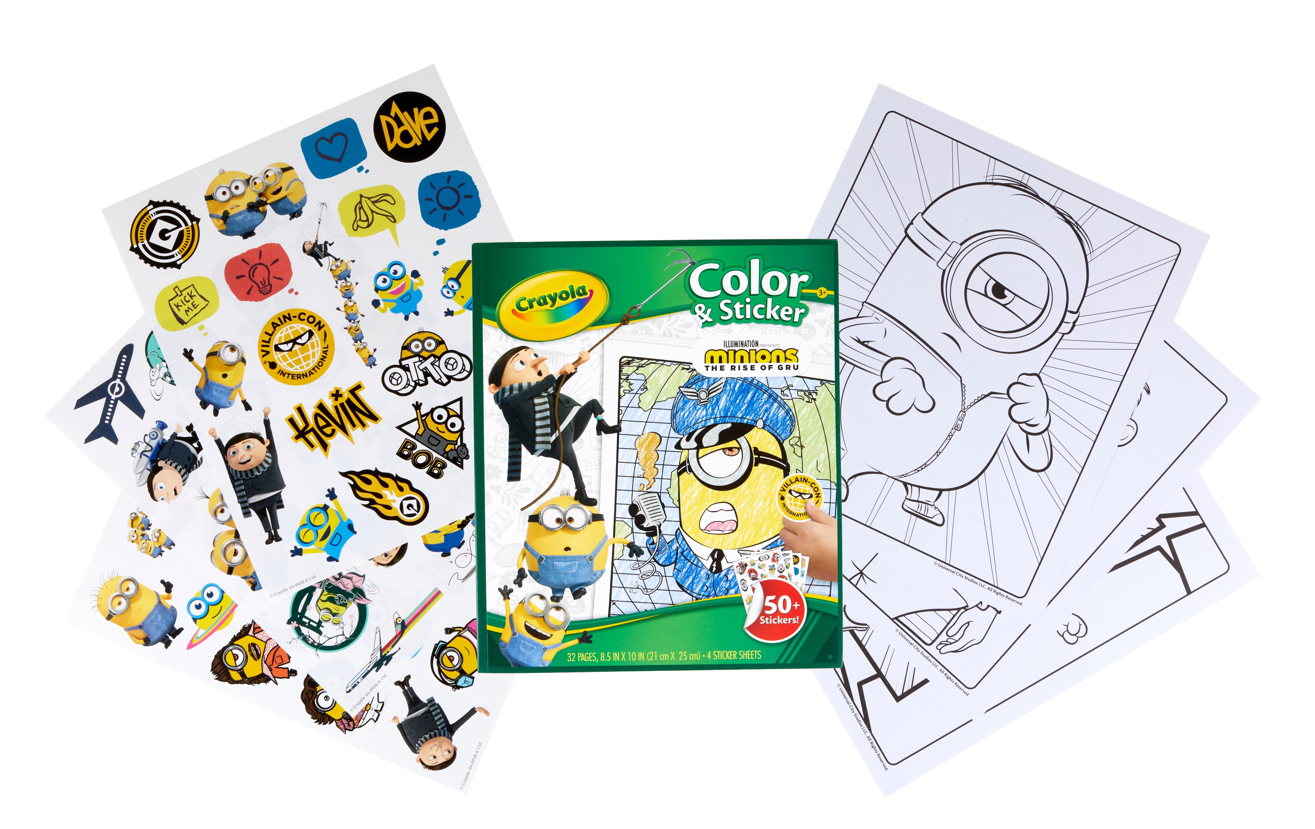 Crayola minions the rise of gru color sticker activity minions color and sticker set coloring pages