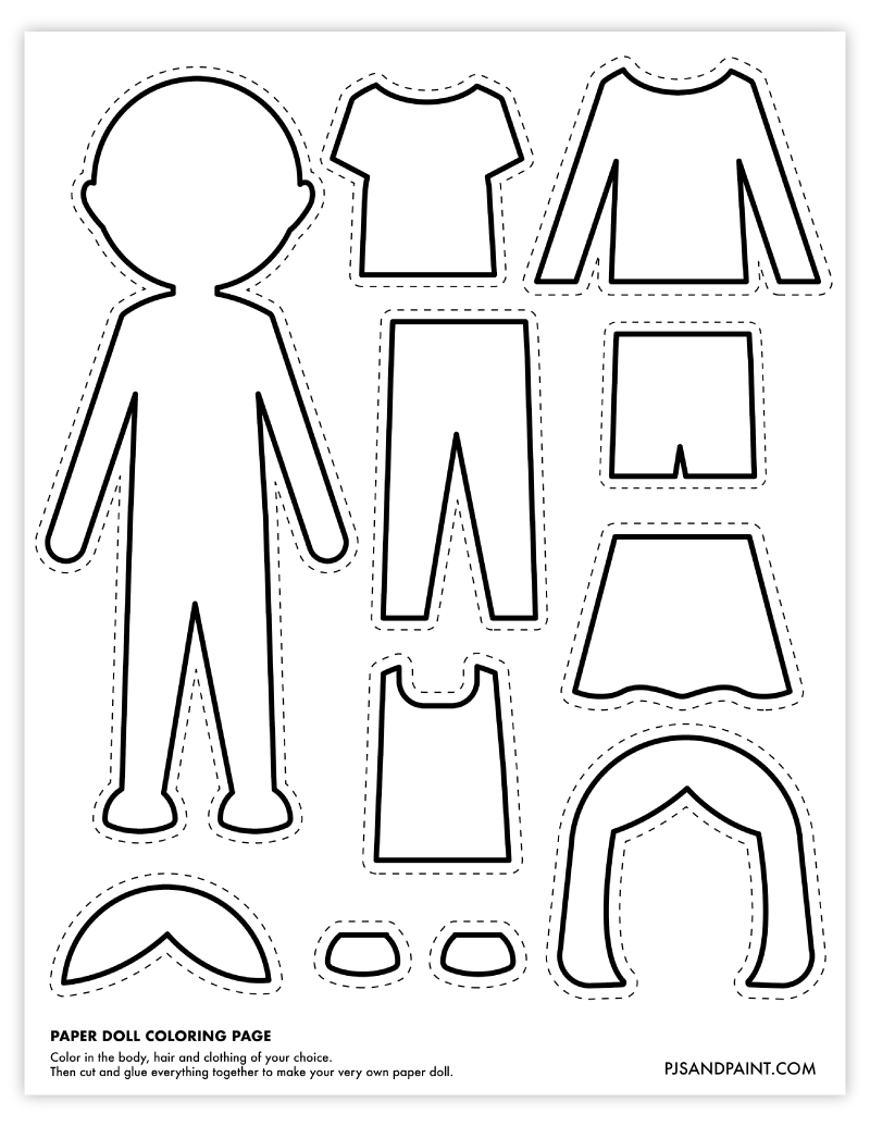 Free printable paper doll coloring page