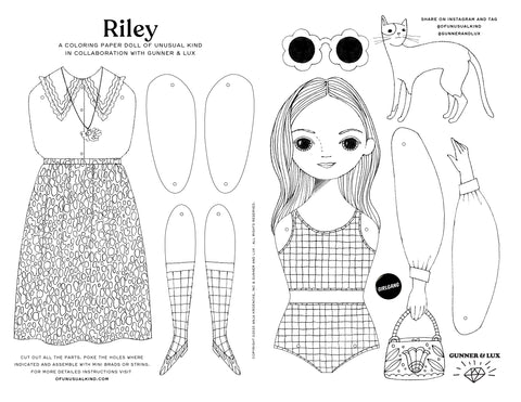 Free printable riley paper doll coloring sheet â gunner and lux