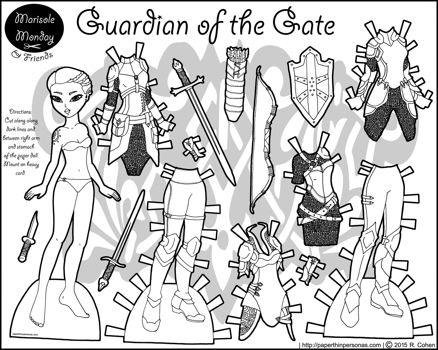 Guardian of the gate a knight paper doll coloring sheet
