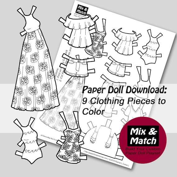 Vacation paper doll clothing digital download printable paper doll coloring page kids paper doll craft printable coloring sheet