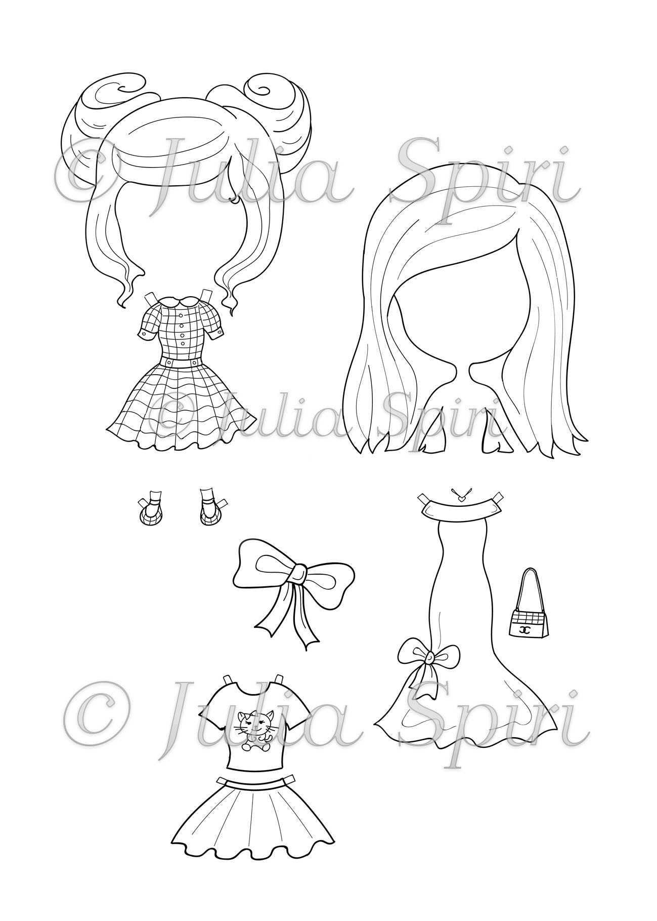 Coloring page dresses clothes for cut crafting paper doll samantha â the art of julia spiri