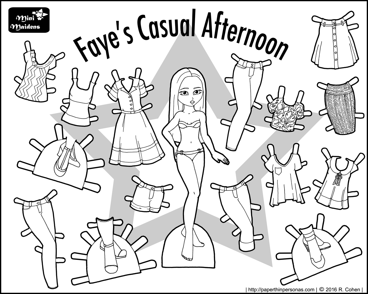 Fayes casual afternoon paper doll coloring sheet