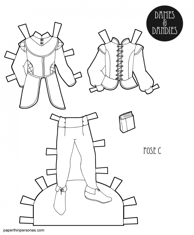 A coloring page printable mens fantasy paper doll clothing