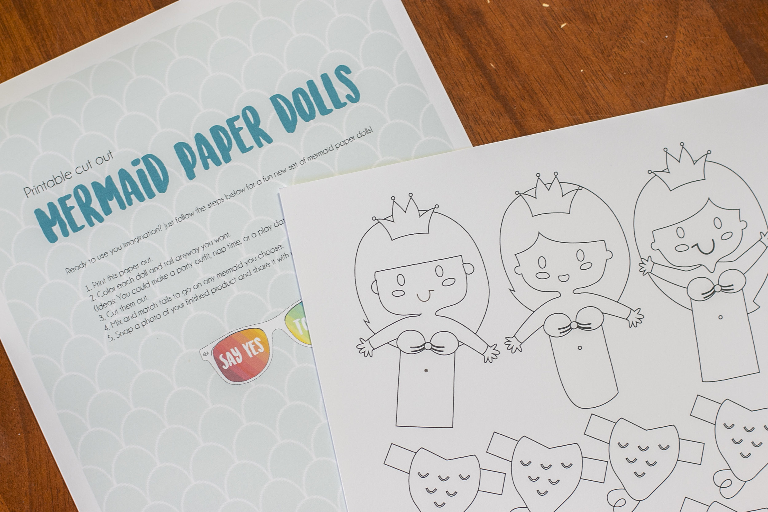 Printable coloring book mermaid paper dolls â say yes to jess