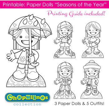 Paper dolls printable seasons of the year girls