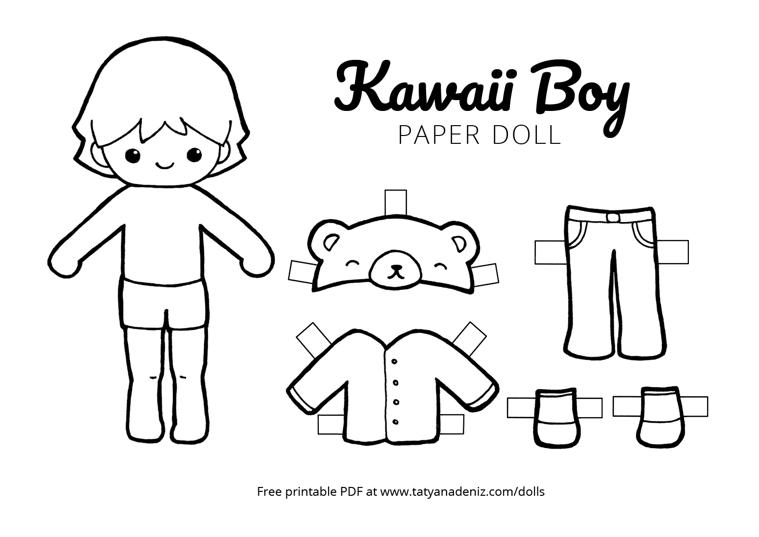 Free printable kawaii paper dolls colouring pages