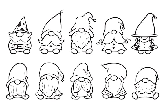 Digital printable cute christmas dwarf gnomes coloring book pages