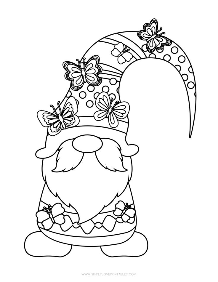 Simply love printables gnome with butterflies spring coloring pages gnome pictures coloring pages