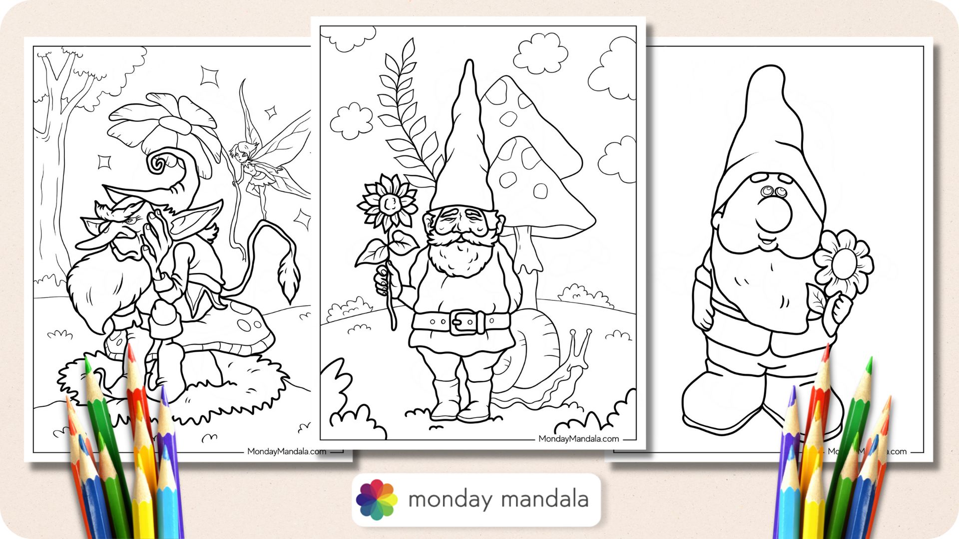 Gnome coloring pages free pdf printables