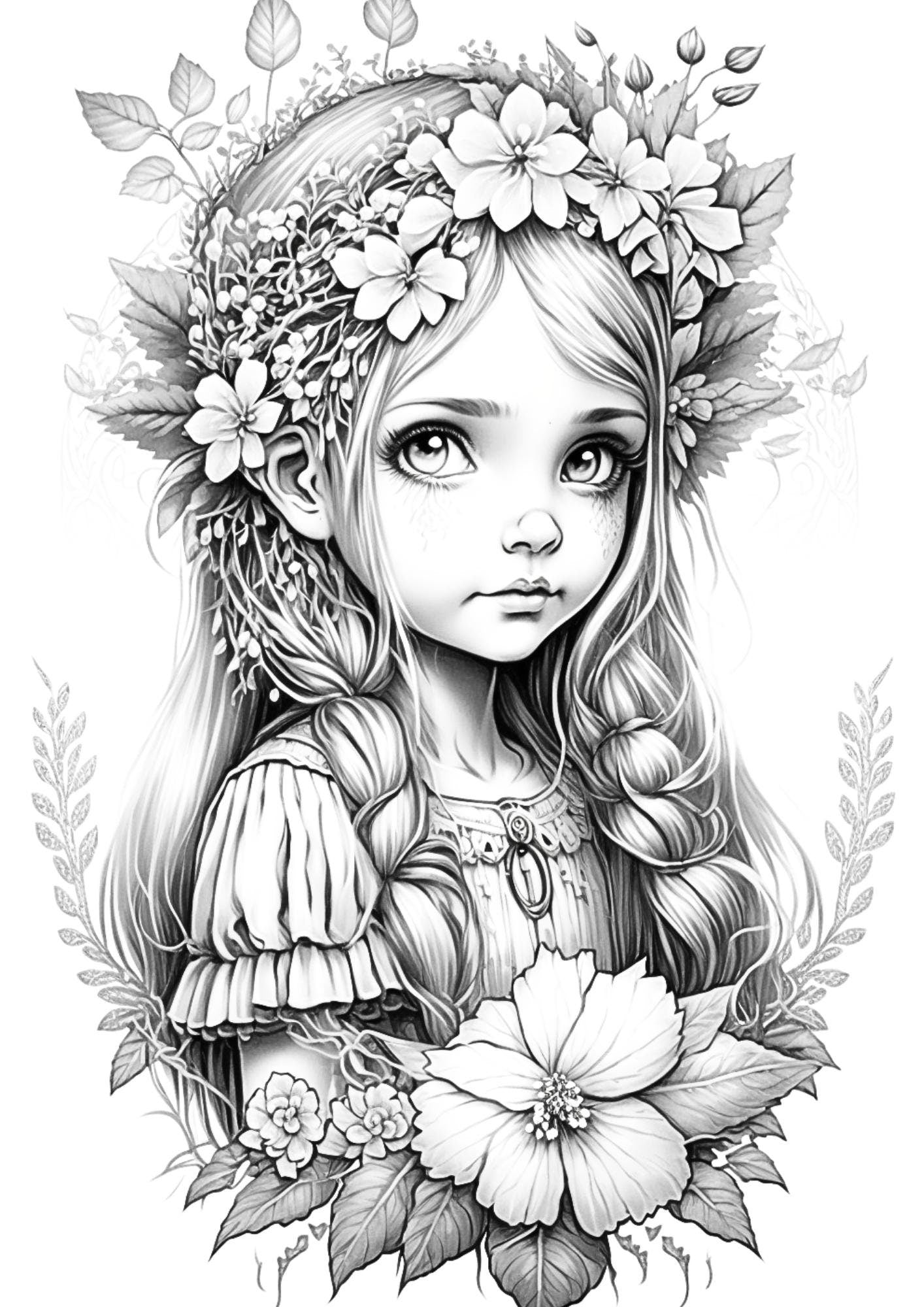 Cute gnome princesses coloring pages with instant download print