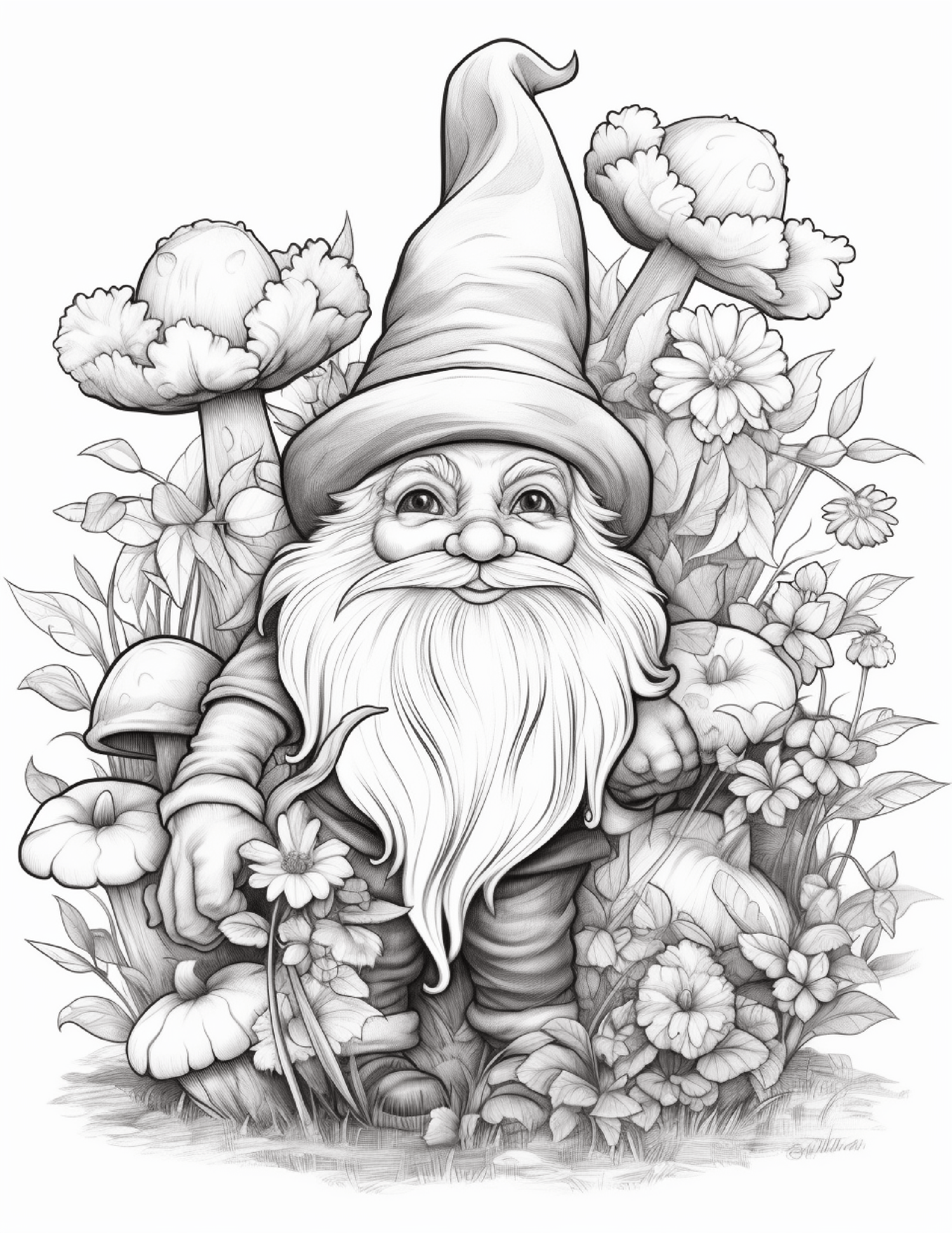 Cute gnomes coloring pages for adults