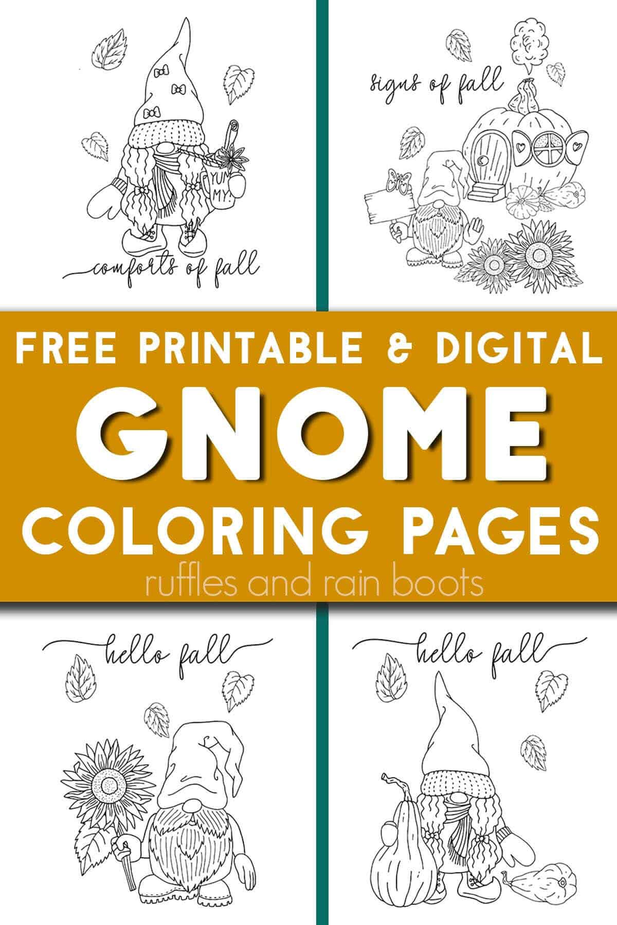 Gnome coloring pages both printable and digital
