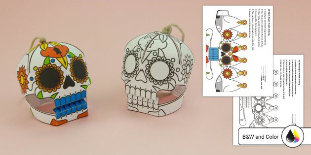 Free day of the dead d sugar skull paper craft