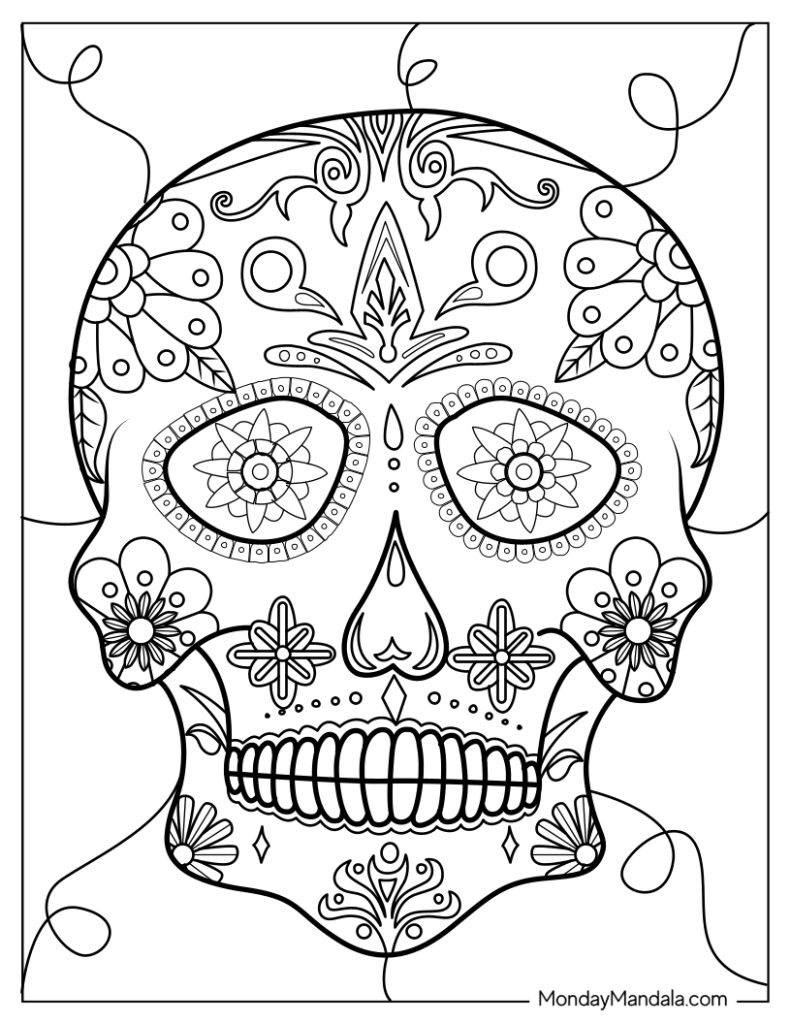 Sugar skulls coloring pages free pdf printables